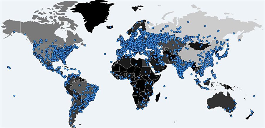 Dünya üzerinde saldırıların yapıldığı konumları gösteren harita da yayınlandı. 