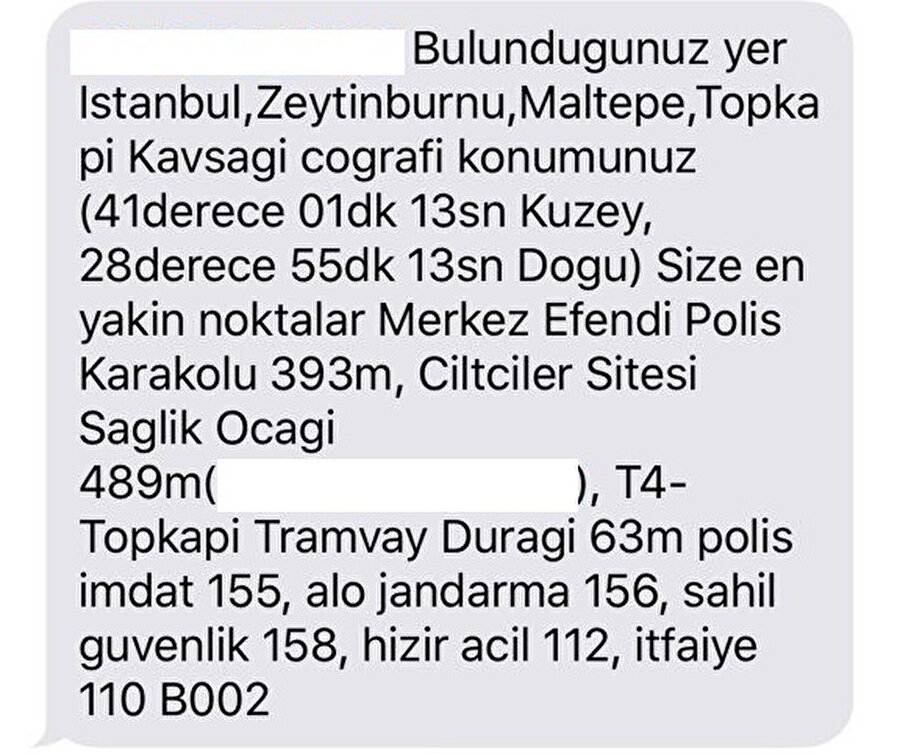 Herhangi bir durumda yardım çağırmak için mesaja telefon numarası da dahil edilebiliyor. 