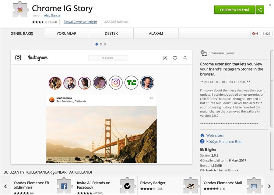 Instagram hikâyelerini bilgisayardan izlemek için Google Chrome'a Chrome IG Story eklentisini dahil etmek kâfi.