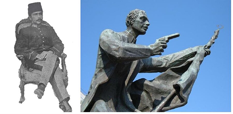 Yunanların İzmir’e taaruzları 15 Mayıs’tan önce başlamıştı. Tehlikeyi fark eden ve İstanbul’daki hükümeti bu yönde uyaran ilk kişi Süleyman Fethi Bey’di(solda).- İzmir’de Hasan Tahsin’in heykeli(sağda).