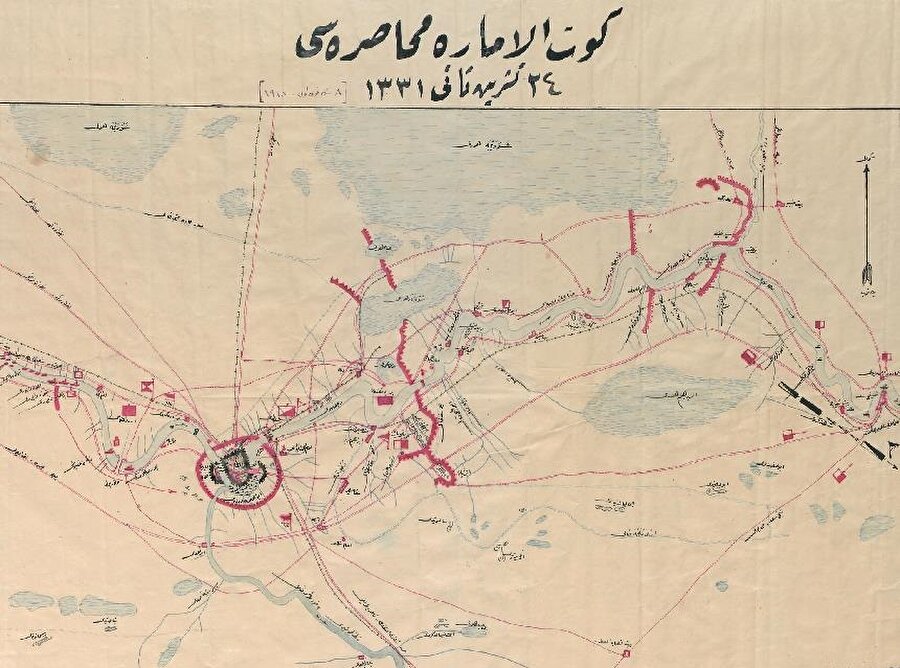 Kûtu’l-Amâre kuşatmasını gösteren 24 Teşrin-i Sâni 1331 (8 Aralık 1915) tarihli harita ve Kût’un günümüzde bulunduğu bölge.