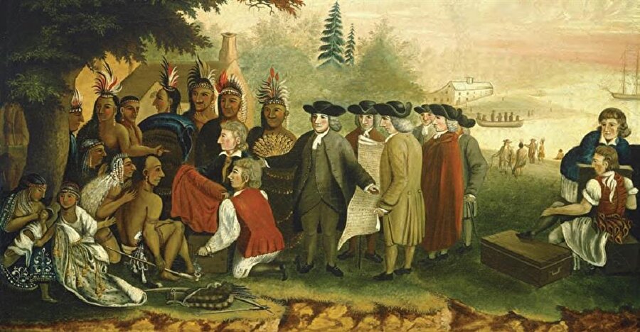 20. yüzyılın başlarında ABD de sömürgecilik yarışına katıldı. Ellerindeki Kızılderili kanı henüz kurumamıştı. Amerikalı beyazlarla Kızılderililer arasında 1683’te yapılan barış (Penn) anlaşmasını konu alan tablo Benjamin West tarafından yapılmış.