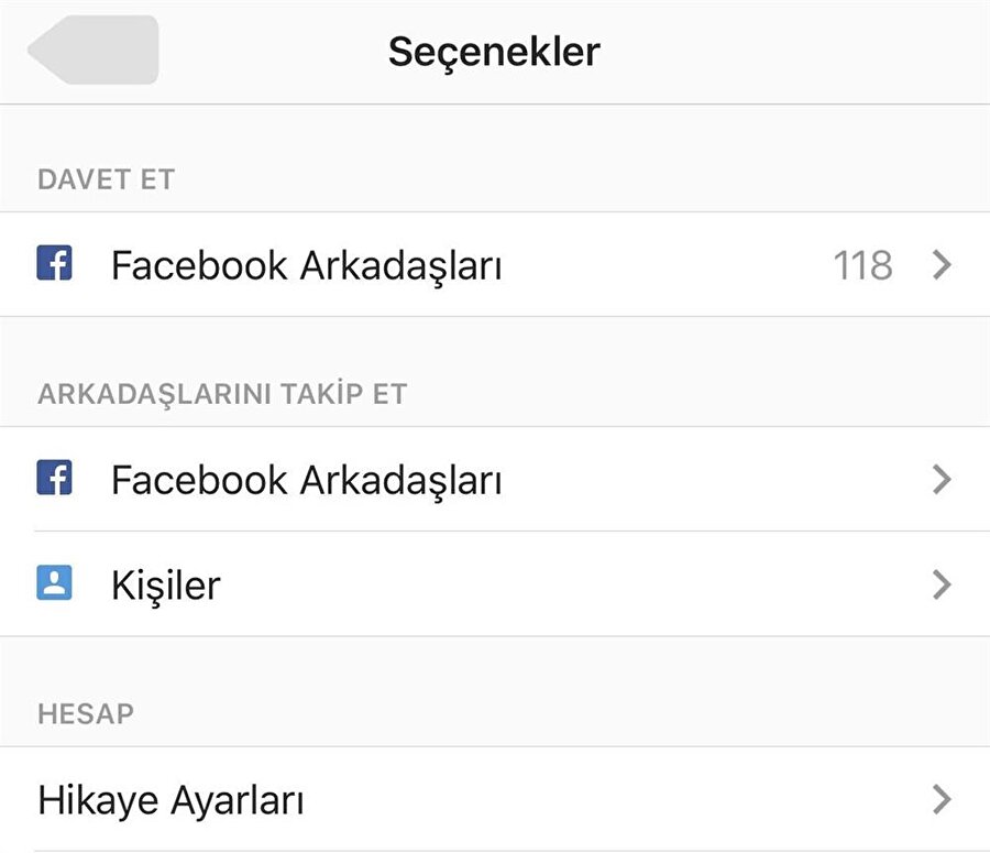 Bu aşamadan sonra Ayarlar bölümü üzerinden Hikaye Ayarları kısmına tıklayıp ilgili bölüme gelmek şart.