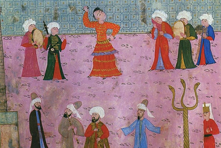 Surnâme-i Hümayun’da yer alan minyatürdeki gibi (üstte) Osmanlı’nın kültür zenginliğiyle perçinleşmiş imparatorluk dansları, halka ait otantik enstrümanların (bağlama, kaval, davul, zurna, tulum, kemençe vb.) dansıdır ve bu enstrümanlar yine biz Türklere aittir.