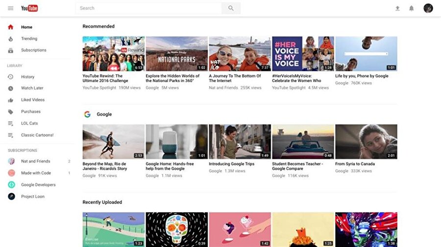 YouTube yeni tasarımı en sevilen içeriklerin daha fazla ön plana çıkarıyor. 