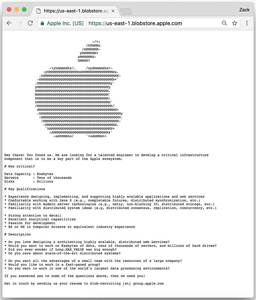 Apple'ın web sayfasındaki gizli iş ilanının tüm detayları ise bu şekilde. 