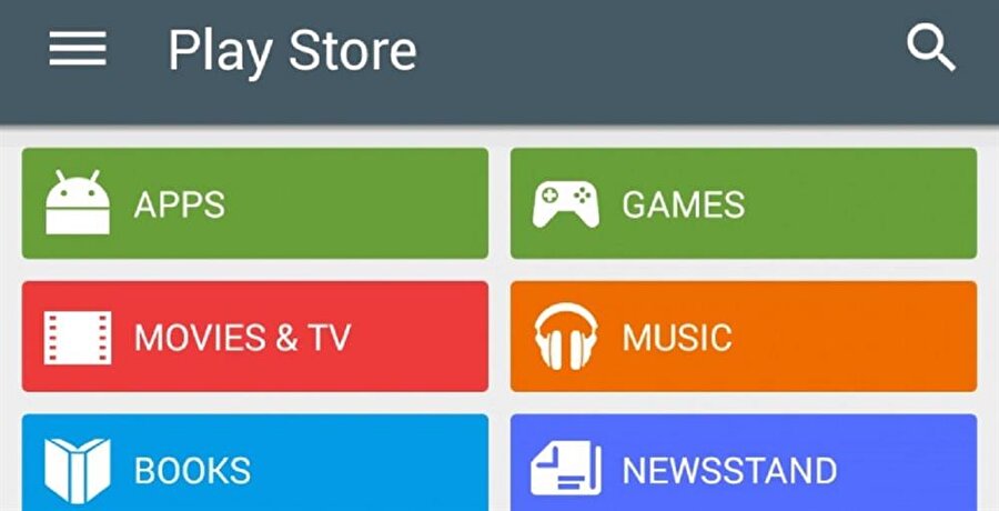Google Play Store'da artık gruplandırılmış kategori bazlı seçenekler mevcut değil. 