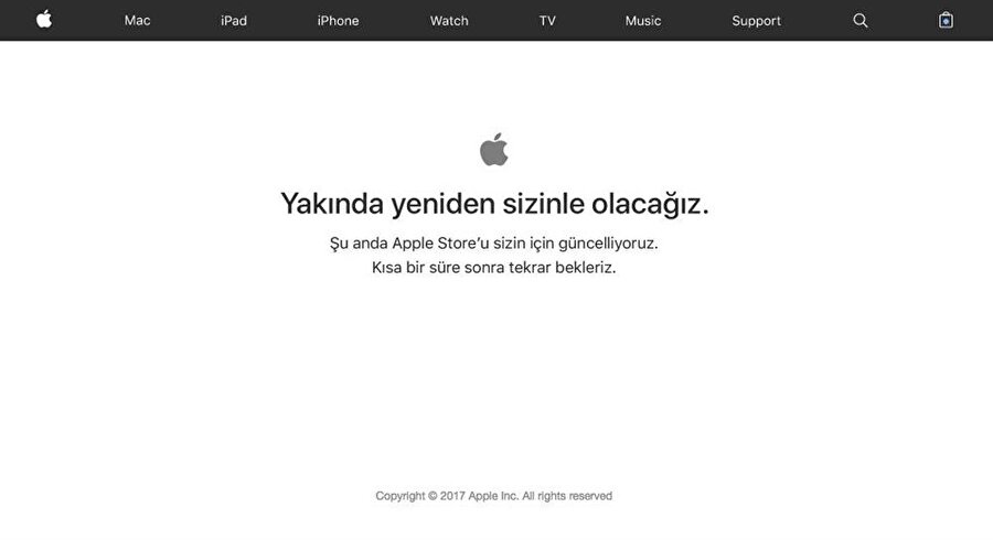 Apple'ın çevrimiçi mağazası tanıtım etkinliği öncesinde geçici olarak kapanmış durumda. Şu anda Apple Store'a giriş yapanlar "Yakında yeniden sizinle olacağız." şeklinde bir mesajla karşılaşıyor. 