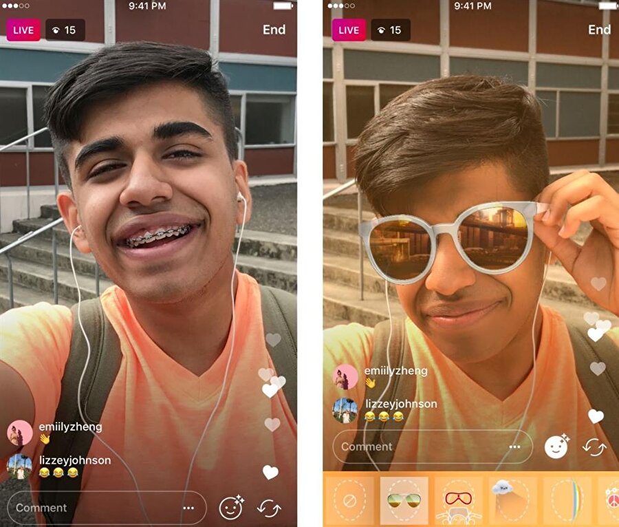 Yayın başladıktan sonra yüz filtreleri istenildiği gibi değiştirilebiliyor. 