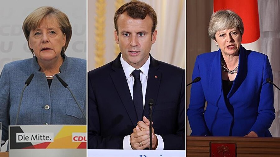 Almanya Başbakanı Angela Merkel, Fransa Cumhurbaşkanı Emmanuel Macron ve Birleşik Krallık Başbakanı Theresa May.