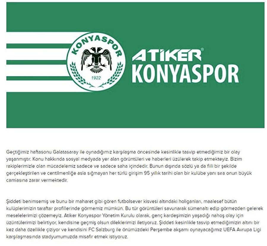 Atiker Konyaspor'un açıklaması.