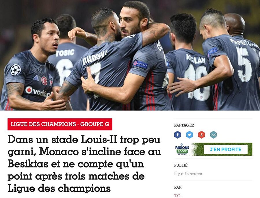 France Football'un Cenk'ten övgüyle bahsettiği haberi.
