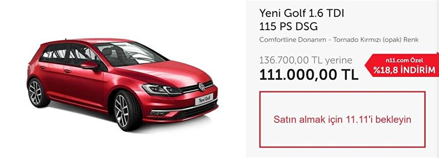 Volkswagen Golf'ün yeni versiyonu bu kampanya sayesinde 111.000 TL'ye satın alınabiliyor. 
