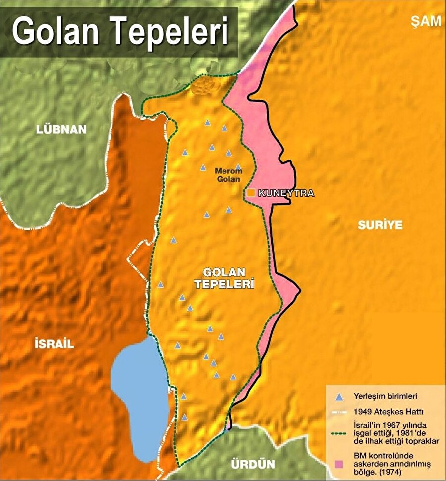 Golan Tepeleri haritası.