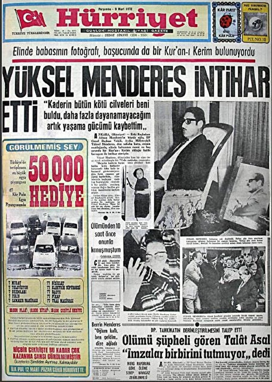 Adnan Menderes'in oğlu Yüksel Menderes, 1972 yılında intihar etti.
