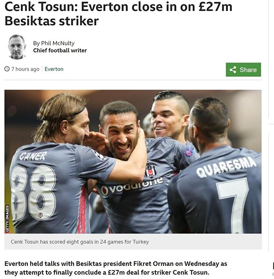 BBC'de çıkan Cenk Tosun haberi