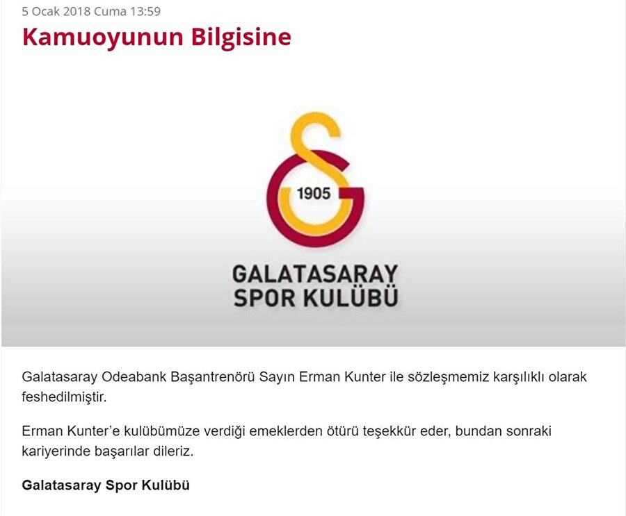 Galatasaray'da Erman Kunter dönemi sona erdi!