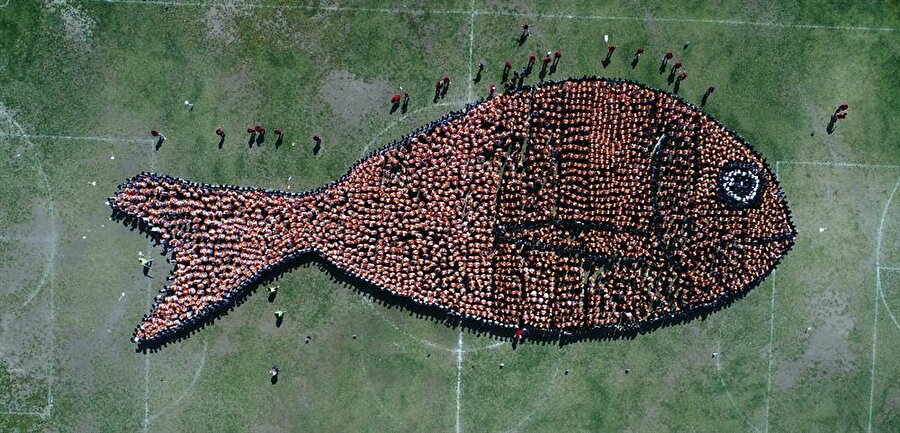 2 bin 791 öğrencinin katılımıyla gerçekleştirilen çipura figürünün, "En kalabalık balık figürü" oldu.