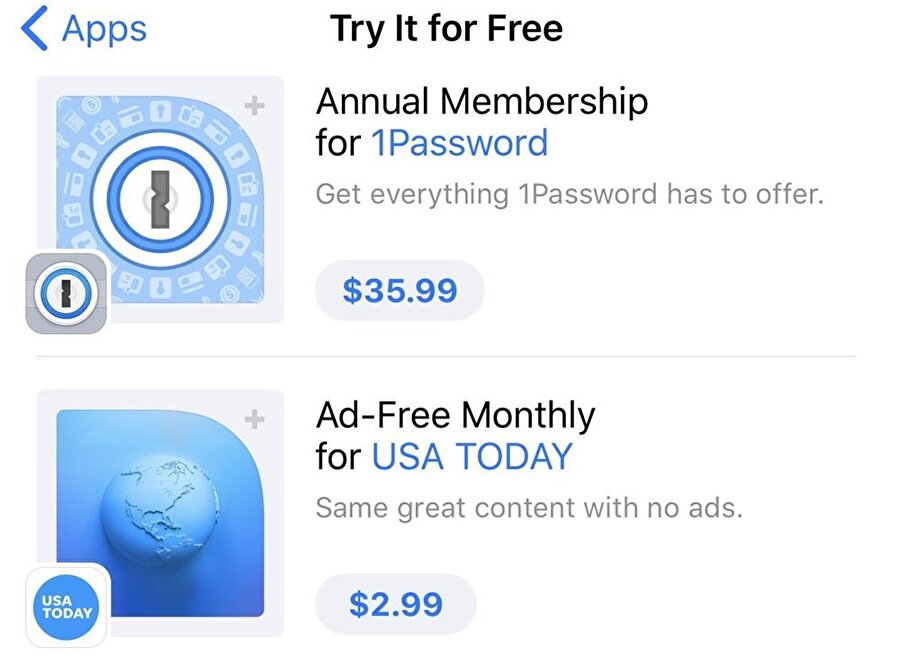 App Store üzerinden Uygulamalar kısmına tıklandığında listenin ikinci sırasında ücretli olduğu halde denemeye açık olan uygulamalar listeleniyor. 