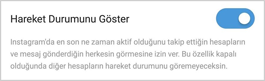 Hareket Durumunu Göster seçeneği pasif hale getirildiğinde son görülme kapatılmış oluyor.