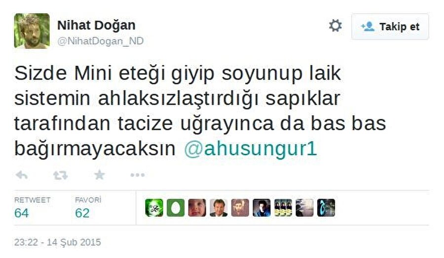 Nihat Doğan, olayın yaşandığı günlerde sanatçı Ahu Sungur'a cevaben bu tweet'i atmıştı.