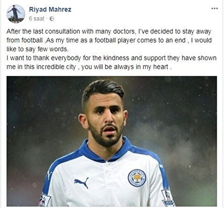 Mahrez'in Facebook hesabından yapılan açıklama