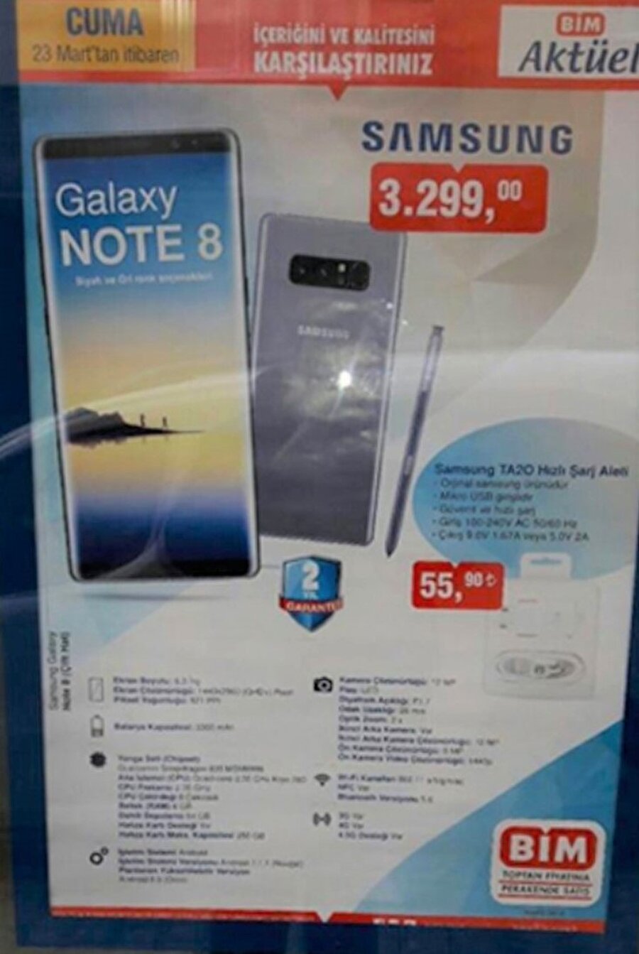 BİM, yeni kampanyasıyla birlikte Galaxy Note 8'i Samsung'dan 2200 TL daha indirimli satıyor. 