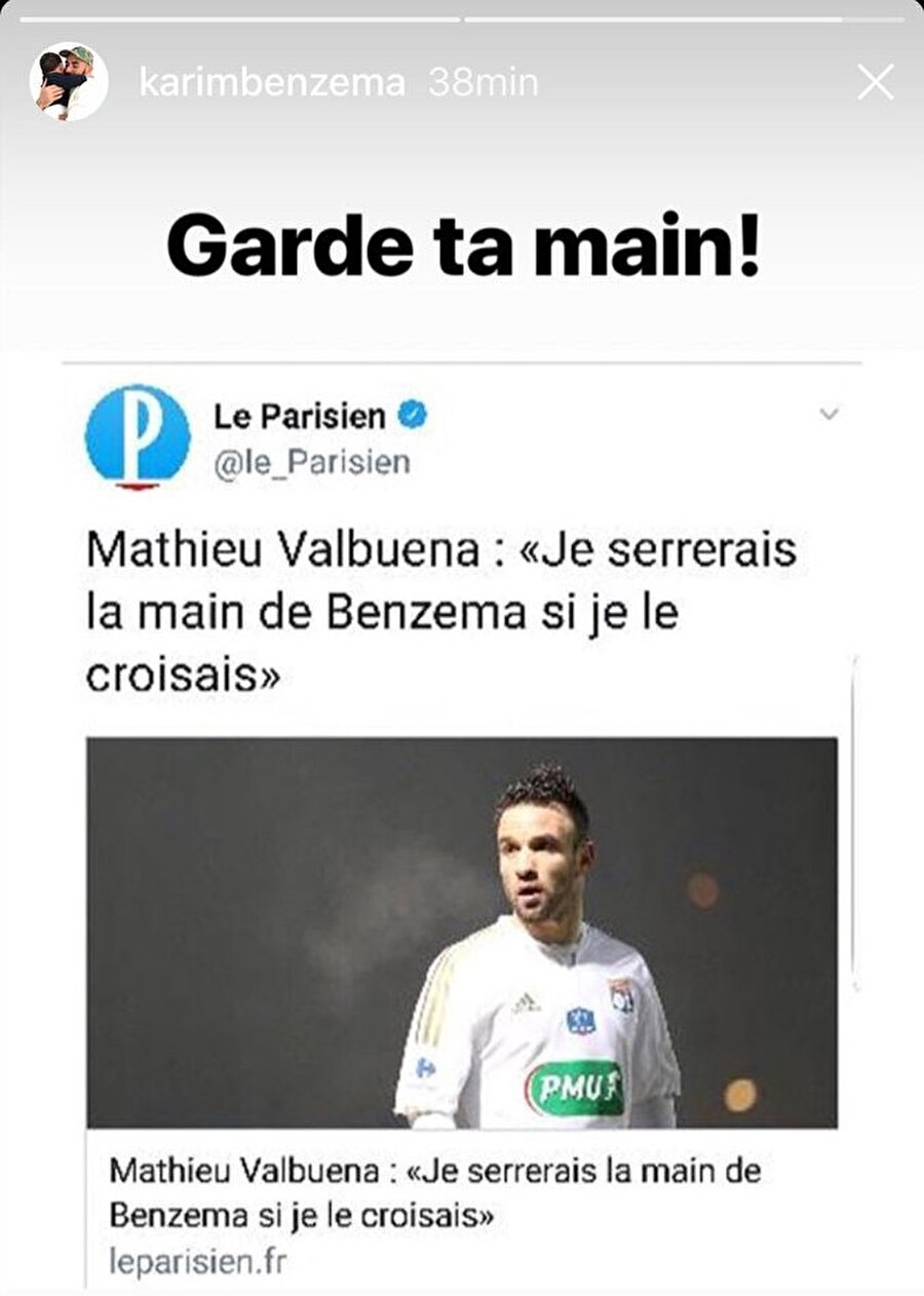 Benzema, Valbuena'ya Instagram üzerinden cevap verdi.
