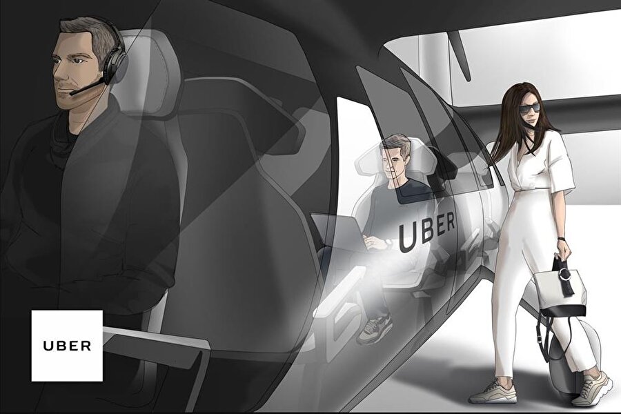 Uber'in havacılık alanında kullanım hedefini anlatan bir görsel. 