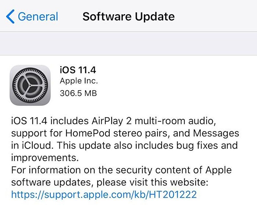 iOS 11.4'ün 300 MB boyutunda olduğunu da hatırlatmakta yarar var.