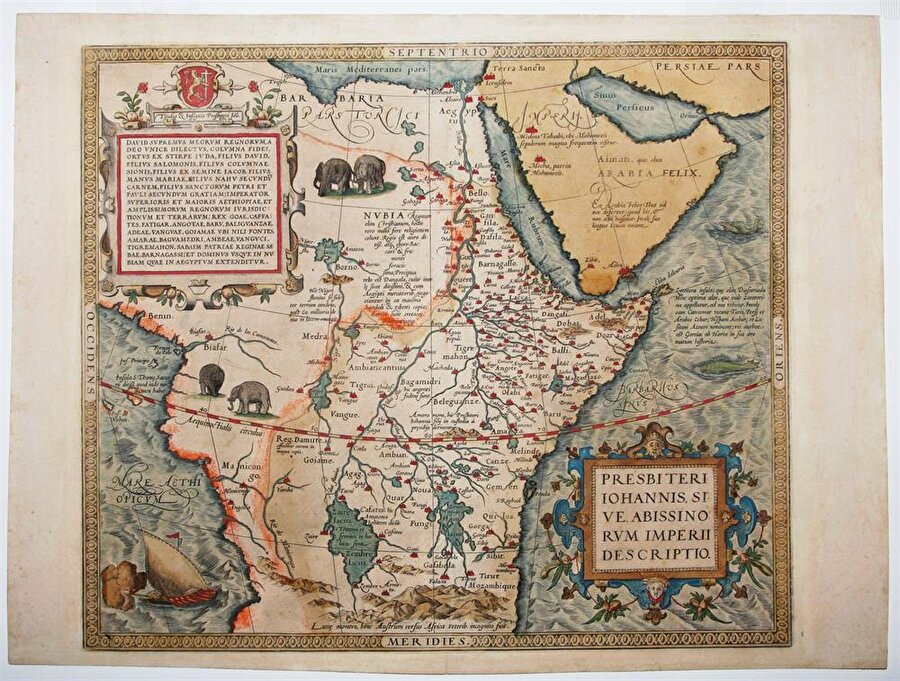 Rahip Kral'ın Habeşistan'da olduğu görüşü üzerine çizilen ve Efsanevi ülkesini gösteren bir Afrika haritası.
