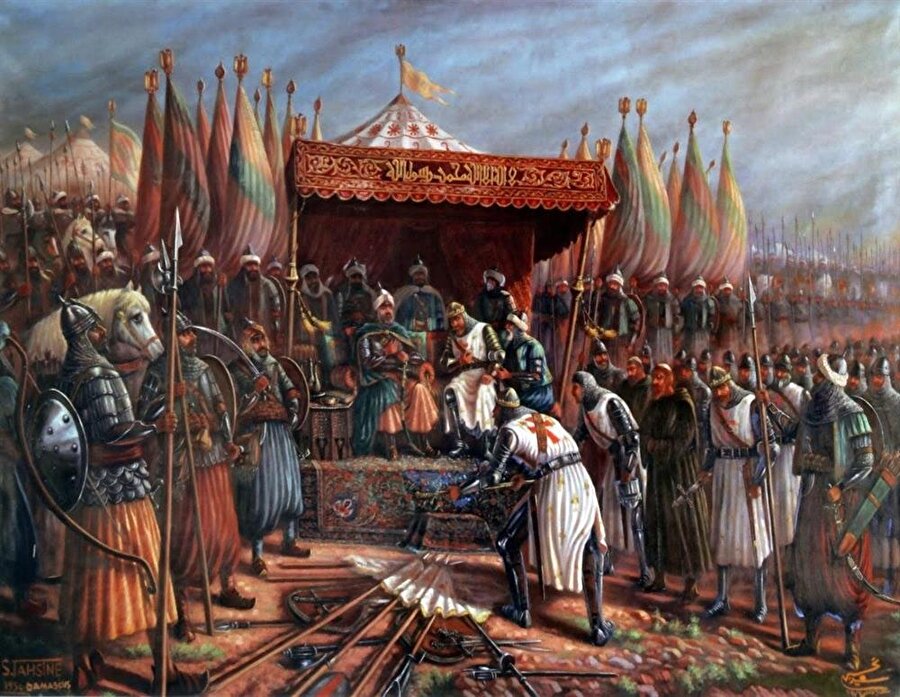 Haçlılar Kudüs'ü Selahaddin Eyyübi'ye teslim ediyor.