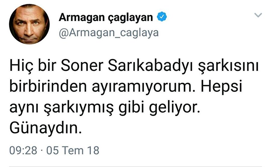 Armağan Çağlayan'ın tweeti