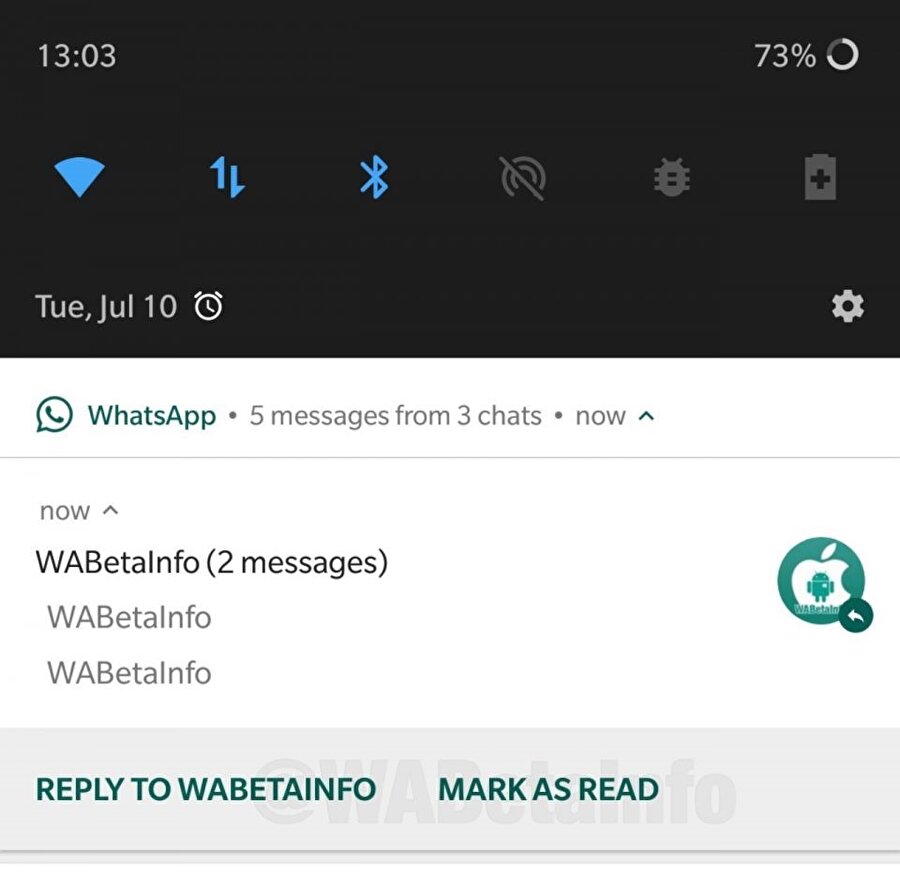 WhatsApp'ın en güncel sürümü sayesinde bildirim paneli üzerinden karşı tarafa okundu mesajı gönderilebiliyor. 
