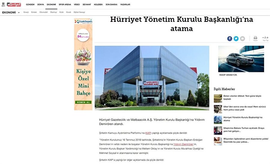 Hürriyet Gazetesi'nin yeni patronunu kim olacağı gazete tarafından böyle duyuruldu.