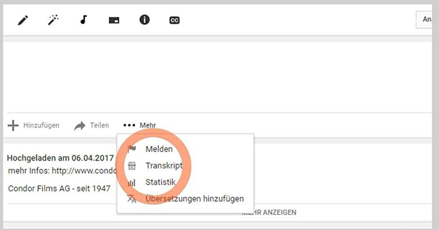 Video açıklama kısmı üzerinden transkript eklenebiliyor. 