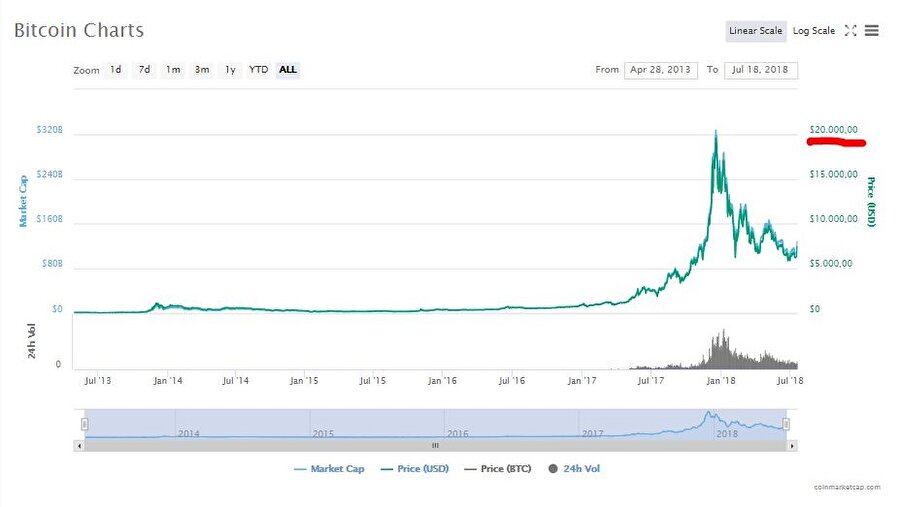 Şimdilerde 7 bin seviyelerinde seyreden Bitcoin'in gördüğü en yüksek değer 18 bin dolar. 
