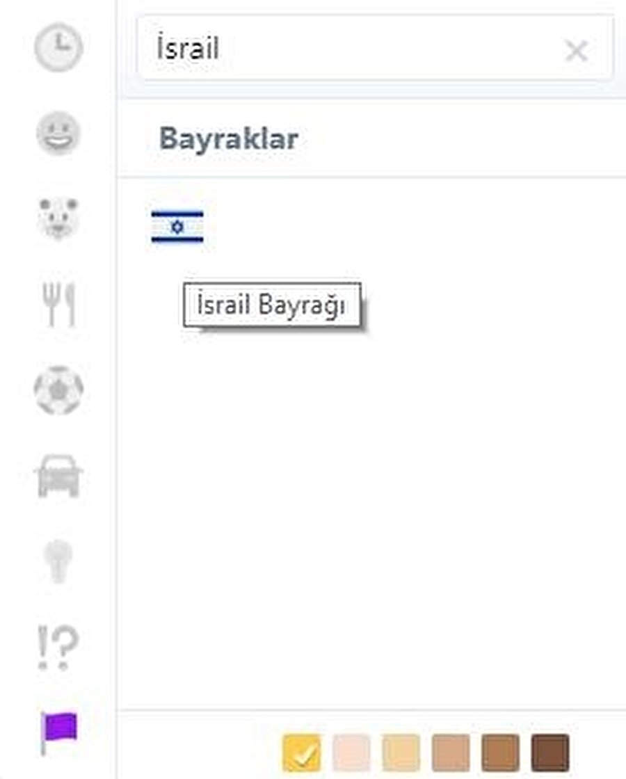 Bayrak emojilerinde İsrail'i temsilen 'İsrail Bayrağı' görünüyor. 