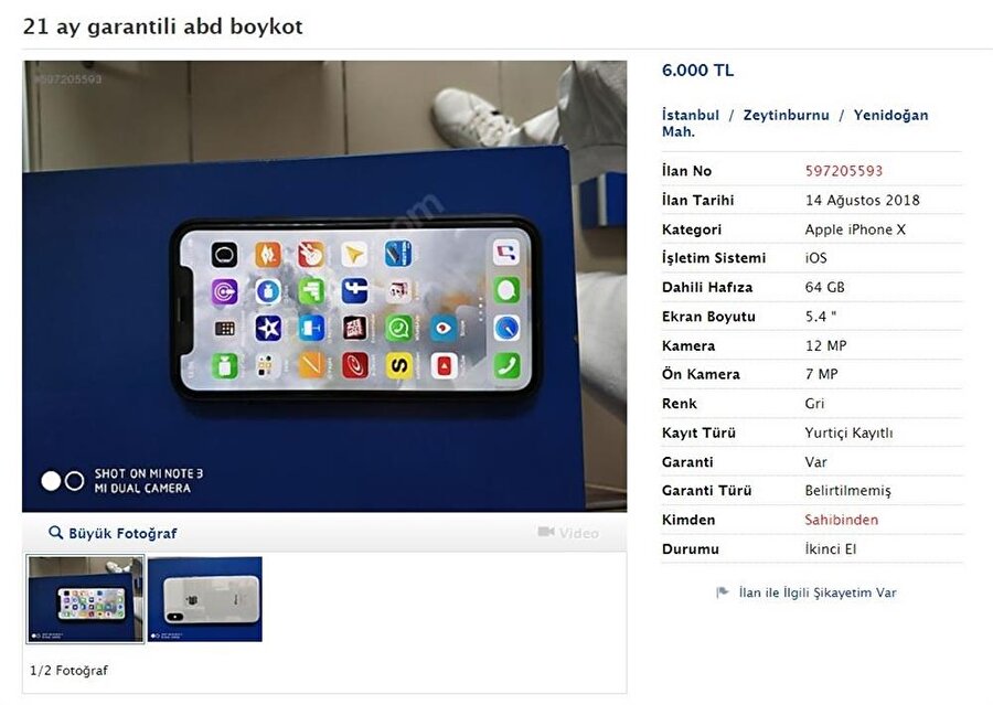 ABD'yi boykot amaçlı iPhone'unu satan vatandaşlardan birinin oluşturduğu ilan.