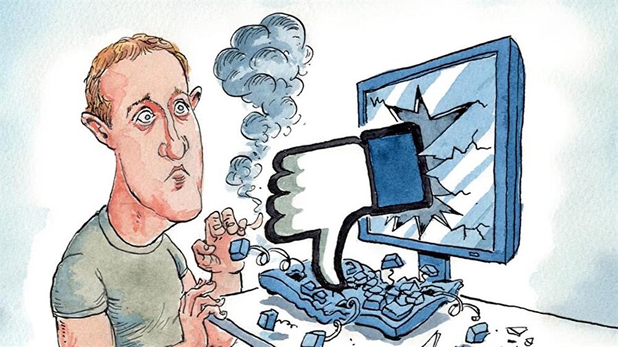 Facebook'un ardı arkası kesilmeyen skandalları sonrası yapılmış Mark Zuckerberg illüstrasyonu. 