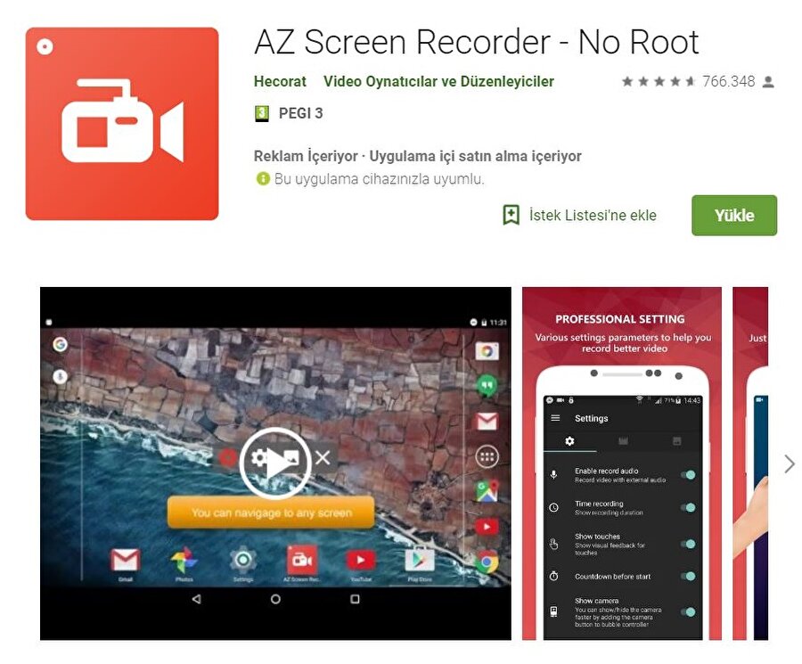 AZ Screen Recorder uygulaması Android tarafında ücretsiz olarak sunulan başarılı ekran kaydedici uygulamalardan biri olarak dikkat çekiyor. 