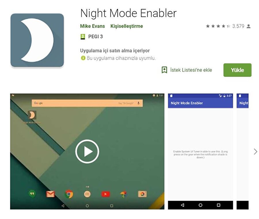Night Mode Enabler yalnızca tek seçenek barındırıyor; aç ya da kapat seçenekleriyle bu uygulamayı aktif ya da pasif olarak belirleyebilmek mümkün. 