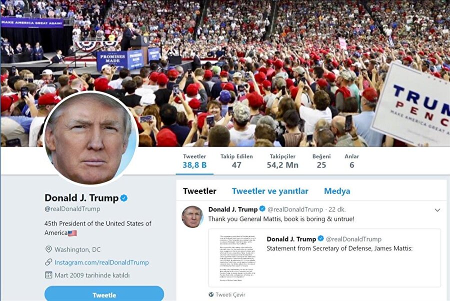 Donald Trump, Twitter'ı aktif biçimde kullanıyor. 