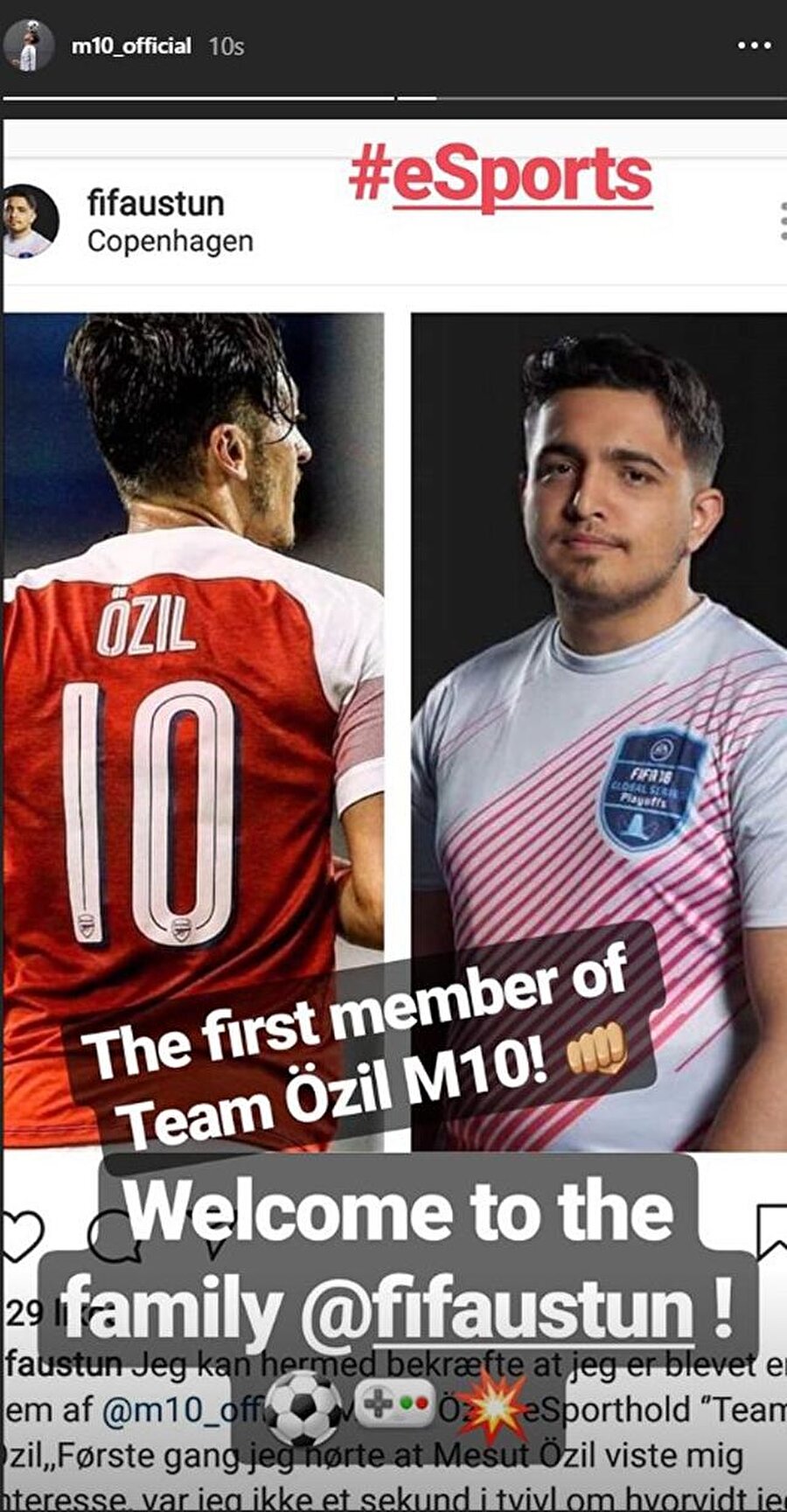 Mesut Özil, FIFA'da kurduğu takıma yaptığı transferi sosyal medya hesabından paylaşım yaparak açıkladı.
