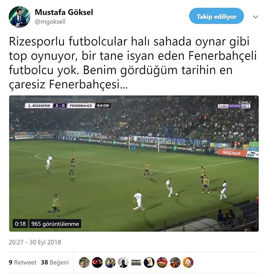 Görüntü, TV NET Spor Spikeri Mustafa Göksel'in kişisel Twitter hesabından alınmıştır.