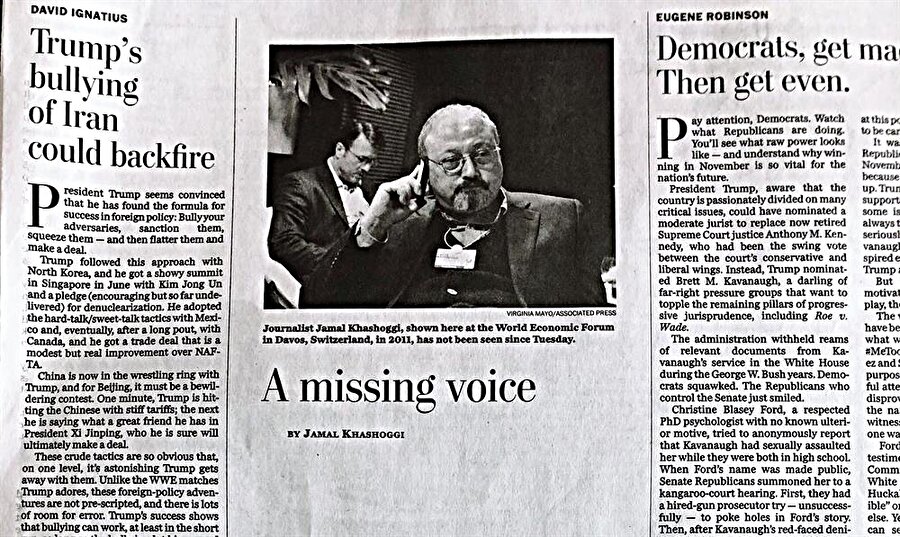 Cemal Kaşıkçı'nın yazılarını yayınlayan Washington Post gazetesi, Kaşıkçı'nın köşesini boş bıraktı.