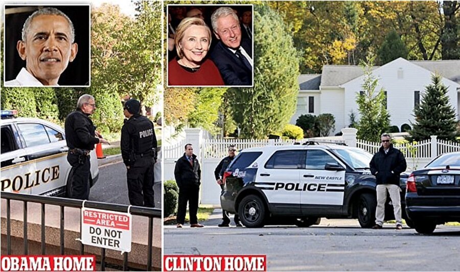 Obama ve Clintonların evinin çevresi, gün boyunca ABD'li güvenlik güçlerince kontrol altında tutuldu.