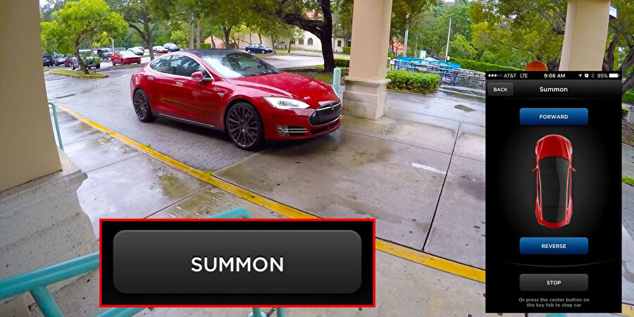 Tesla Summon, basit bir mobil uygulama vasıtasıyla akıllı telefonlar üzerinden Tesla otomobillerin kontrol edilmesini sağlıyor. 