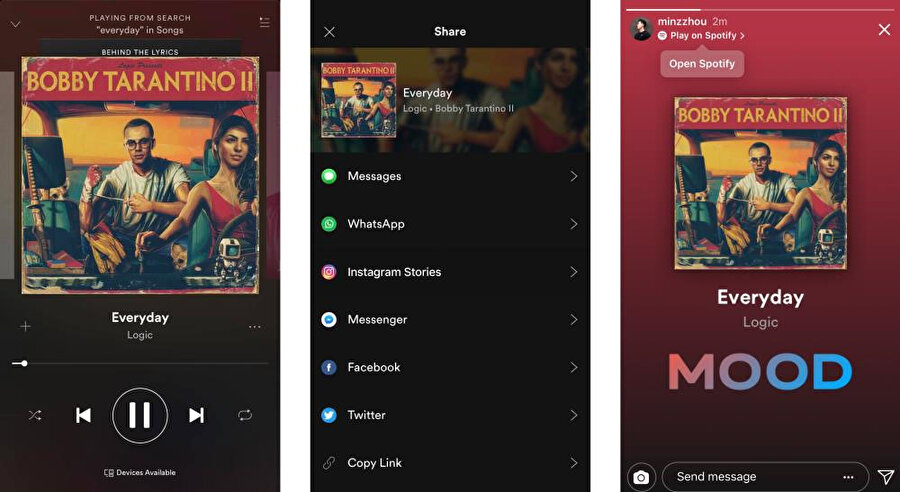 Artık isteyen kullanıcılar Spotify üzerinden Instagram Hikâyeler'de tek tuşla gönderi paylaşabiliyor. 