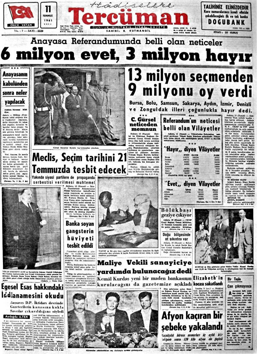 Tecüman Gazetesi'nin 11 Temmuz 1961 tarihli baskısı